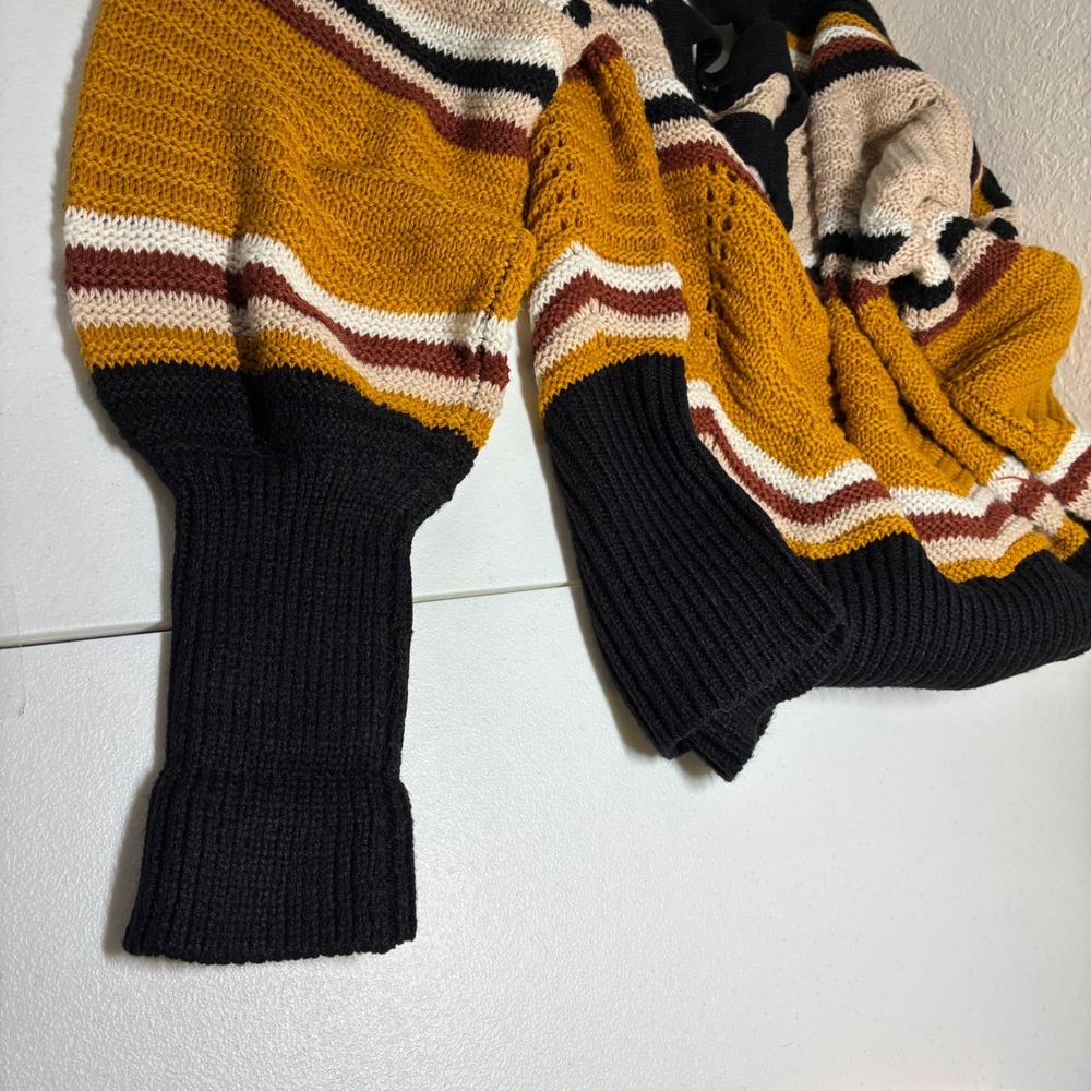 FCT WITH LOVE Chevron Knit Sweater Open Back Mustard Multi J4M1731S Small - Picture 9 of 10